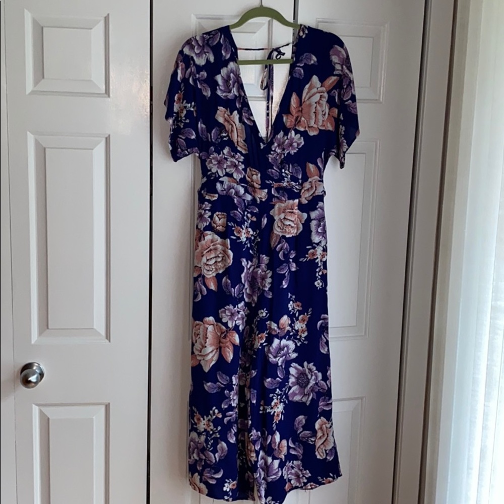 JOA blue floral jumpsuit